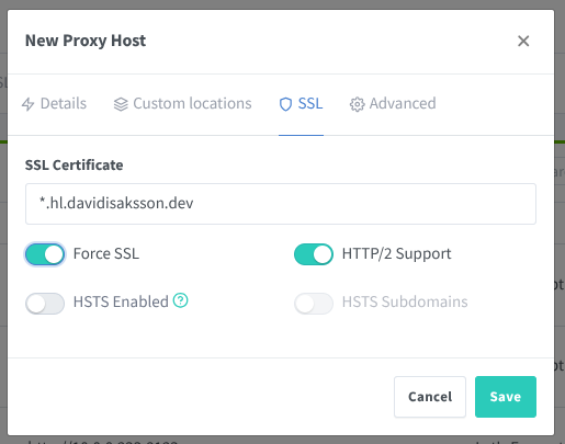 Setting certificate for Nginx Proxy Manager
